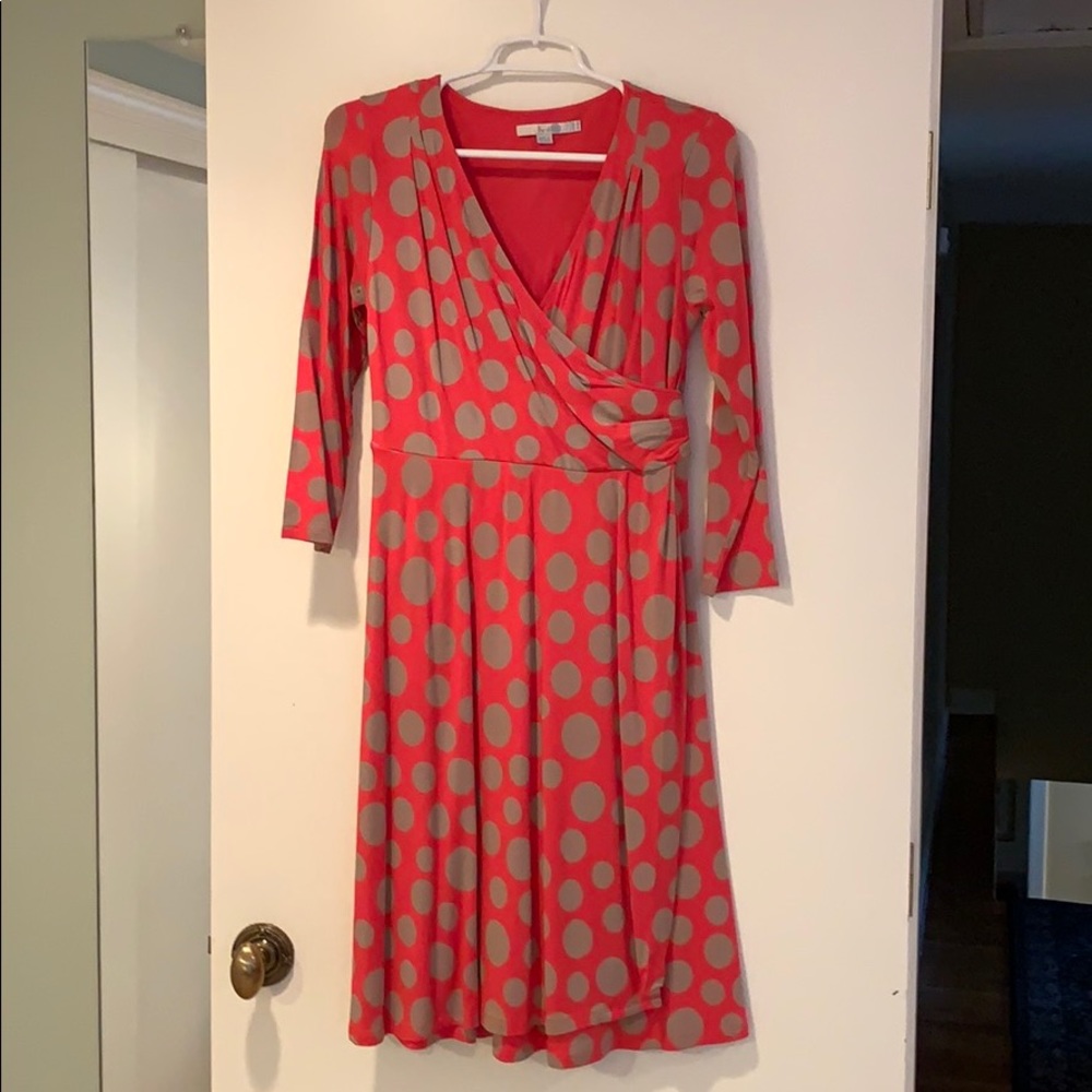 Boden Pinky-Orange Dress with Fawn Polka Dots (8R)
